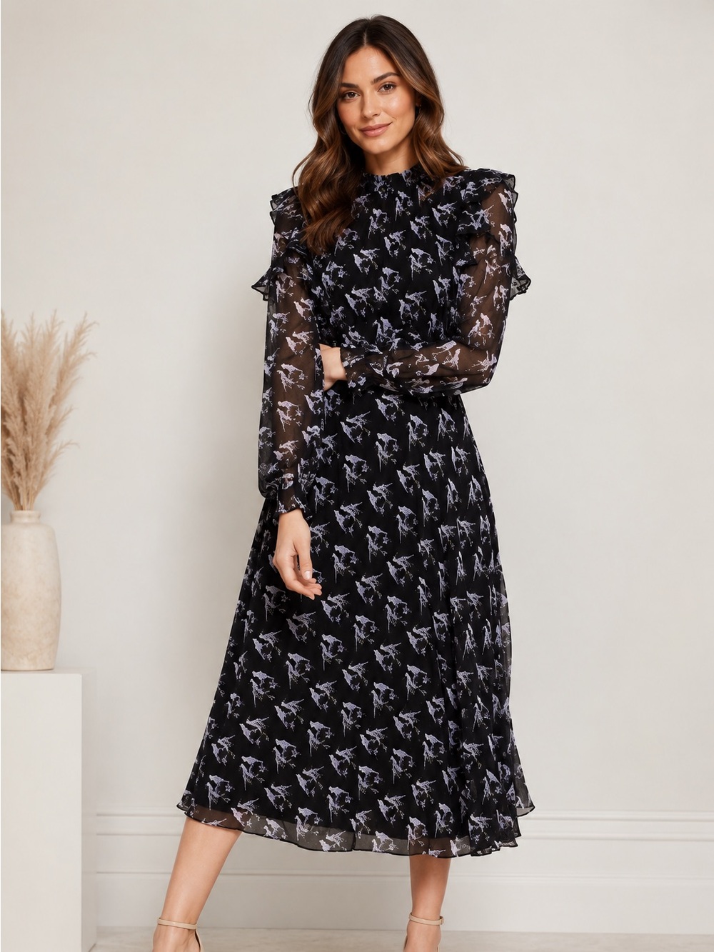 Ted Baker London Black Floral Midi Dress